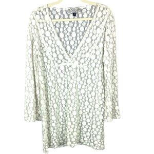 J. Valdi White Polka Dot Lace Long Sleeve Top Size XL